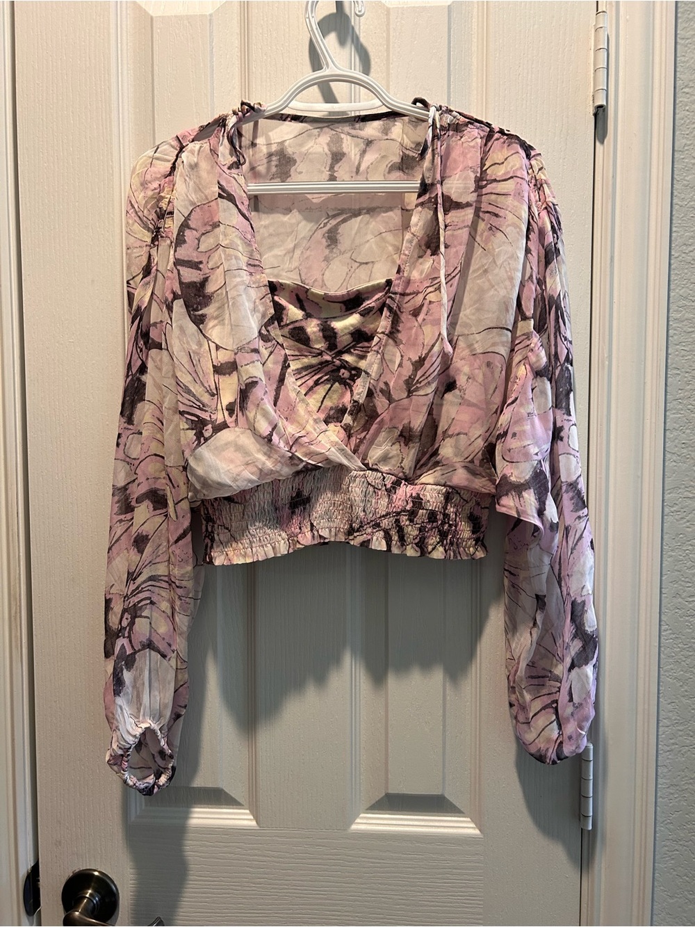 Sheer Lavender Floral Long-Sleeve Blouse